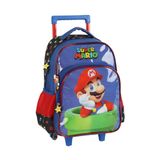 Mochila Escolar Rodinhas E Alça Super Mario Bros 4 Bolsos Pu