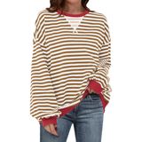 Moletom Feminino Anrabess Listrado De Tamanho Grande Com Gola Redonda Caramel S