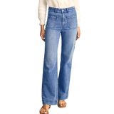 Calça Jeans Astylish Patch Pocket, Cintura Alta, Bota Feminina