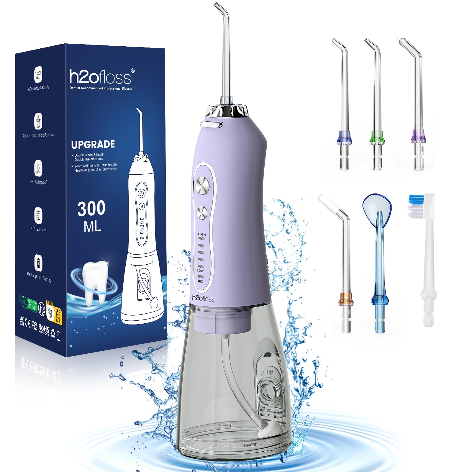 Water Dental Flosser H2ofloss Cordless 300 Ml Recarregável