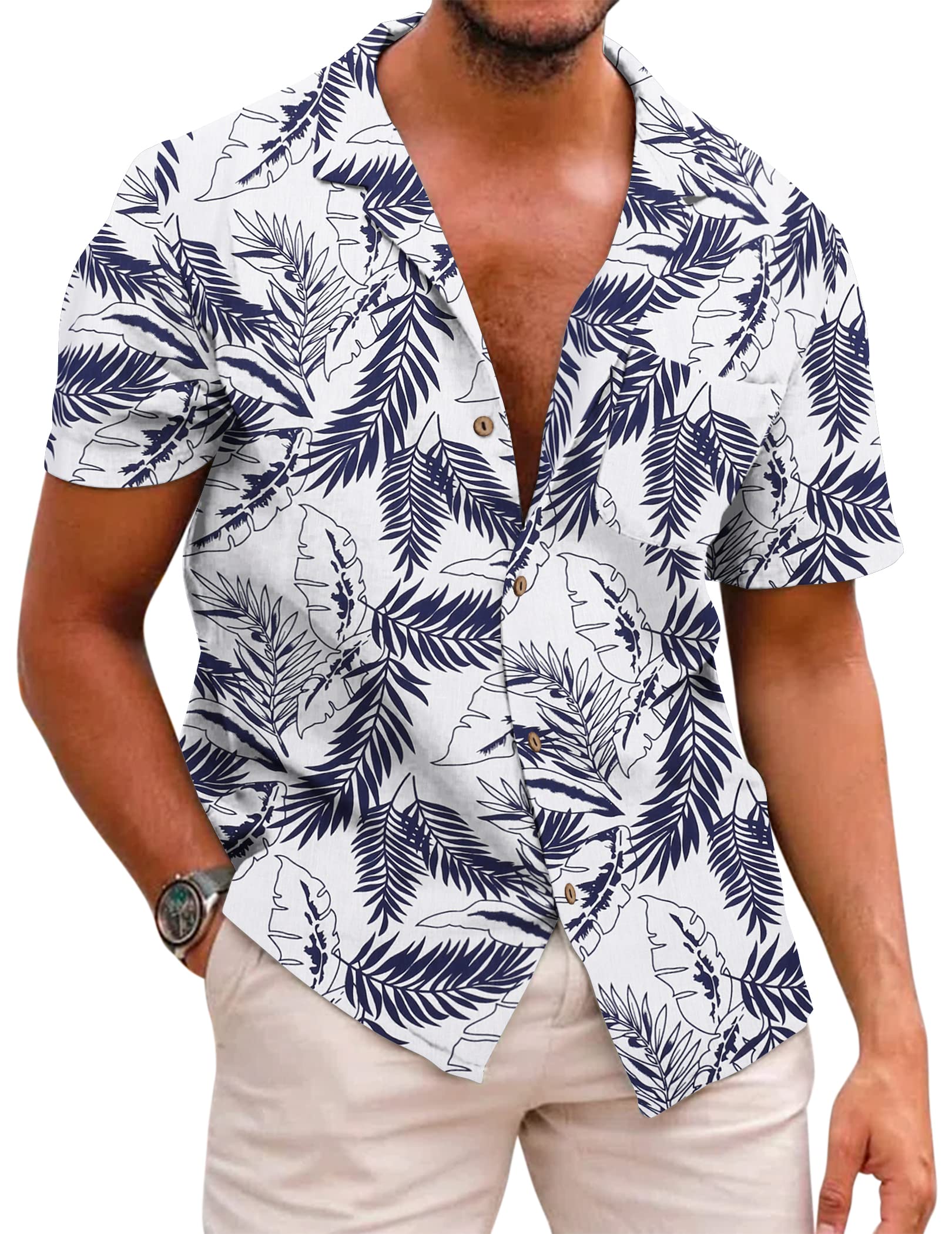 Camisa Masculina Coofandy, Havaiana, De Linho Floral, Solta, De Praia