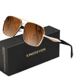 Óculos Adequados Kingseven Quadrados Elegantes Masculino Dourado Marrom