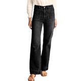 Jeans Femininos Astylish, Perna Larga, Cintura Alta, Tamanho 10, Pretos