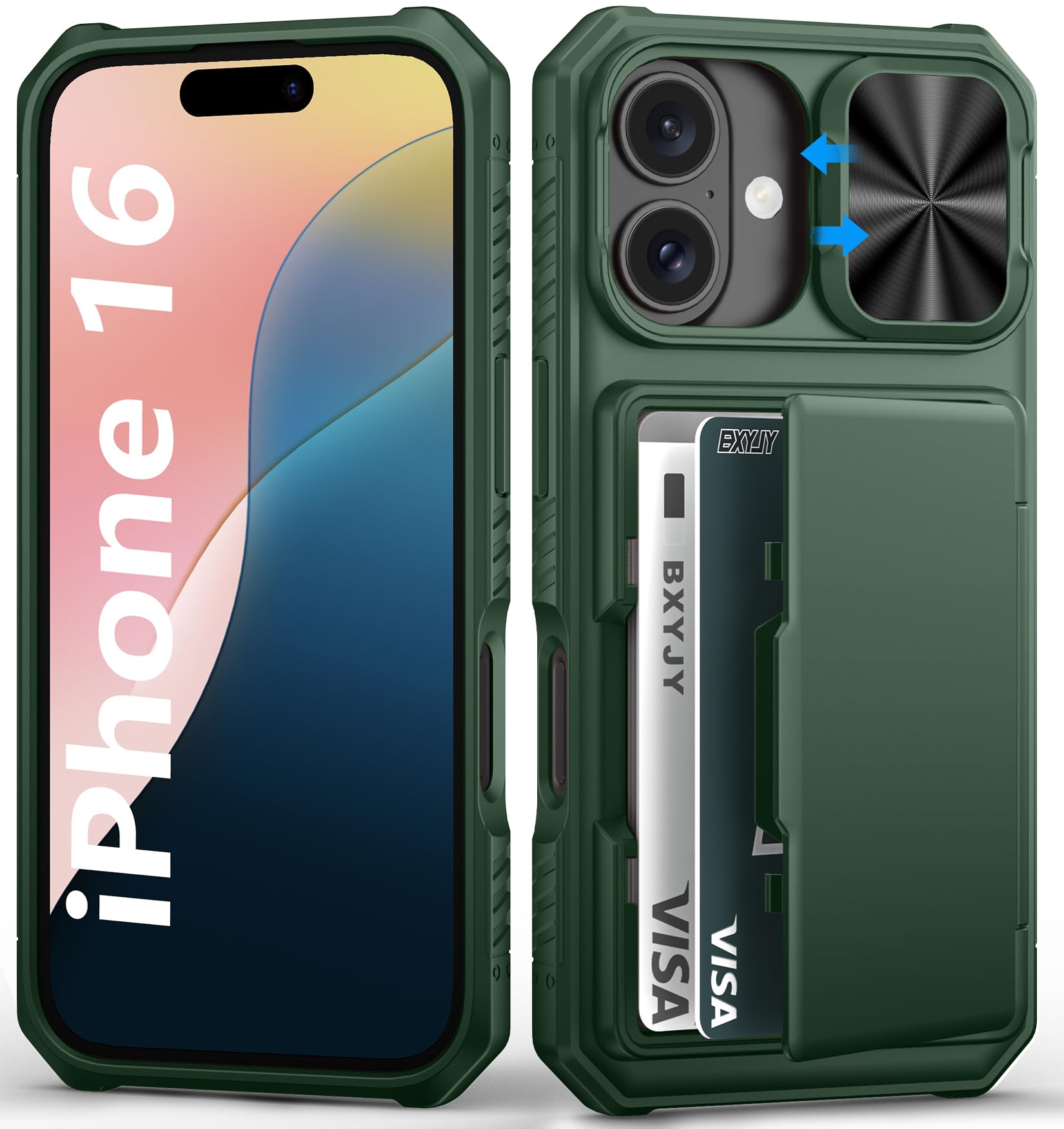 Capa Tipo Carteira Bxyjy Para Iphone 16 Com Suporte Para Cartão De Crédito Verde