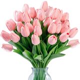 Flores Artificiais Sggvecsy Fake Tulips 30 Unidades Rosa Leite