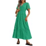 Vestido Maxi Prettygarden 2025 De Verão Com Decote Em V, Ilhó, Verde, S