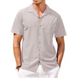Camisa Masculina Coofandy De Linho Com Botões E Manga Curta Com Estampa Floral