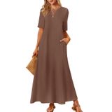 Vestido Maxi Merokeety Feminino 2025 Spring Summer Coffee Xxl