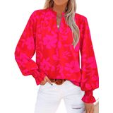 Blusa Feminina Mascomoda Com Decote Em V, Floral, Manga Comprida, Chiffon