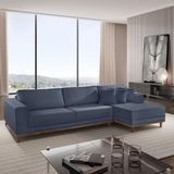 Sofá Cronos Linho 4lug Chaise Lado Direito Meu Sofá Online A259 Linho Azul