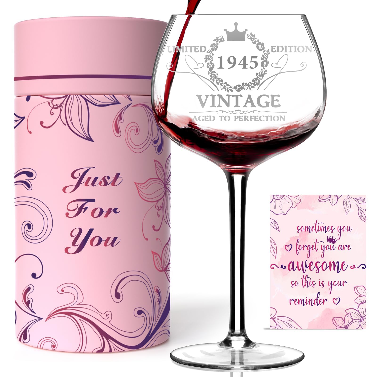 Copo De Vinho Gumry 80th Birthday Vintage 1945 Gravado Para Mulheres