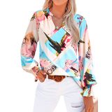 Blusa Feminina Mascomoda Com Decote Em V, Floral, Manga Comprida, Chiffon