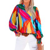 Blusa Feminina Mascomoda Com Decote Em V, Floral, Manga Comprida, Chiffon