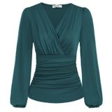 Blusas Embrulhadas Grace Karin Com Decote Em V Franzido E Manga Lanterna Feminina
