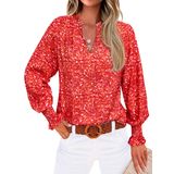 Blusa Feminina Mascomoda Com Decote Em V, Floral, Manga Comprida, Chiffon