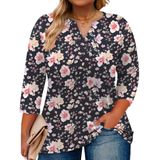Blusa Túnica Romanstii Plus Size De Manga 3/4 Com Decote Em V Para Mulheres