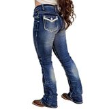 Jeans Com Corte De Bota Flamingals Para Mulheres, Jeans Elásticos, Azul Profundo, L