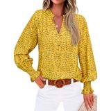 Blusa Feminina Mascomoda Com Decote Em V Floral De Manga Comprida Amarela