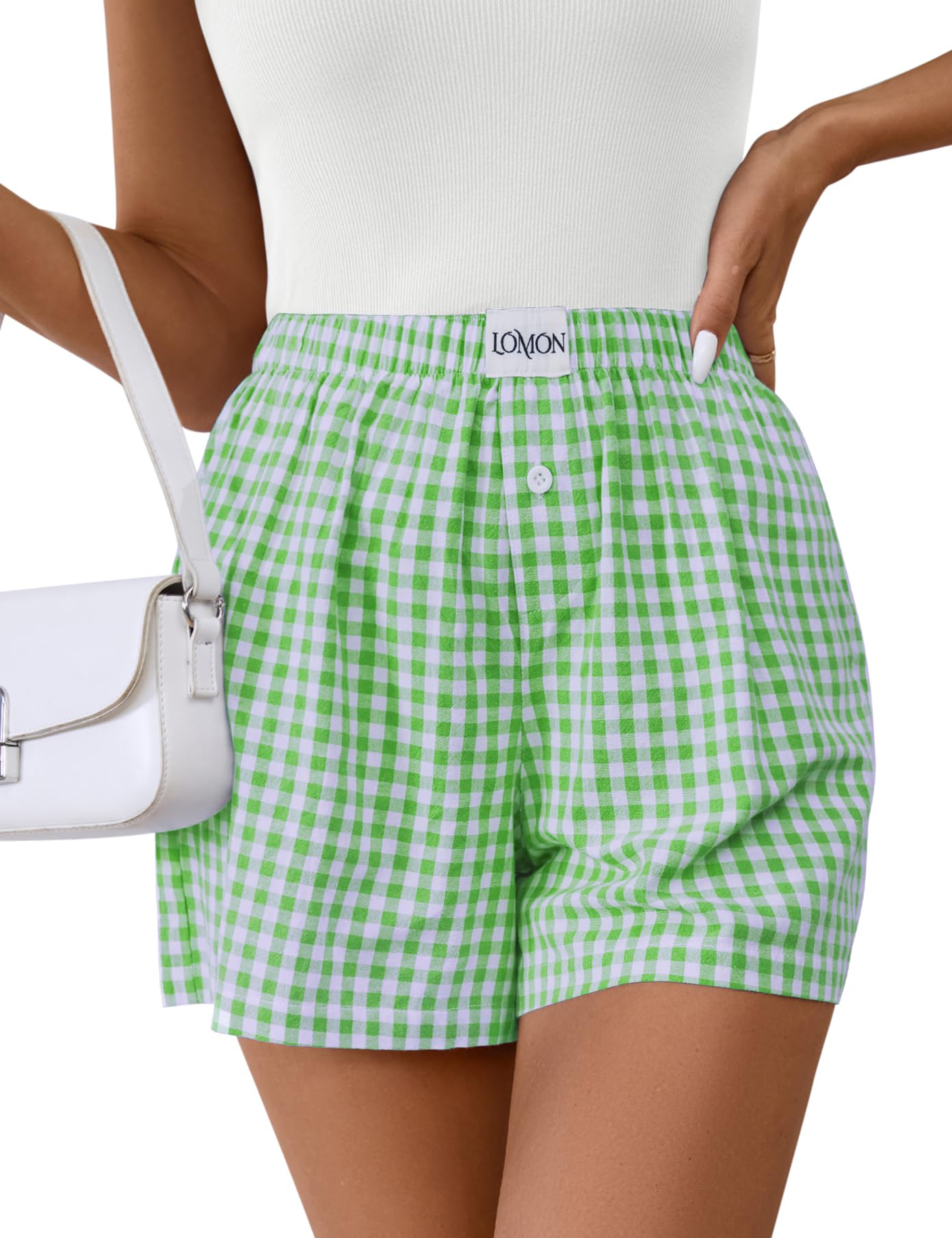 Shorts Boxer Lomon, Pijama Casual De Verão, Verde Grama