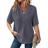 Blusas Femininas Dokotoo Com Botões E Decote Em V, Manga Curta, Cinza Escuro