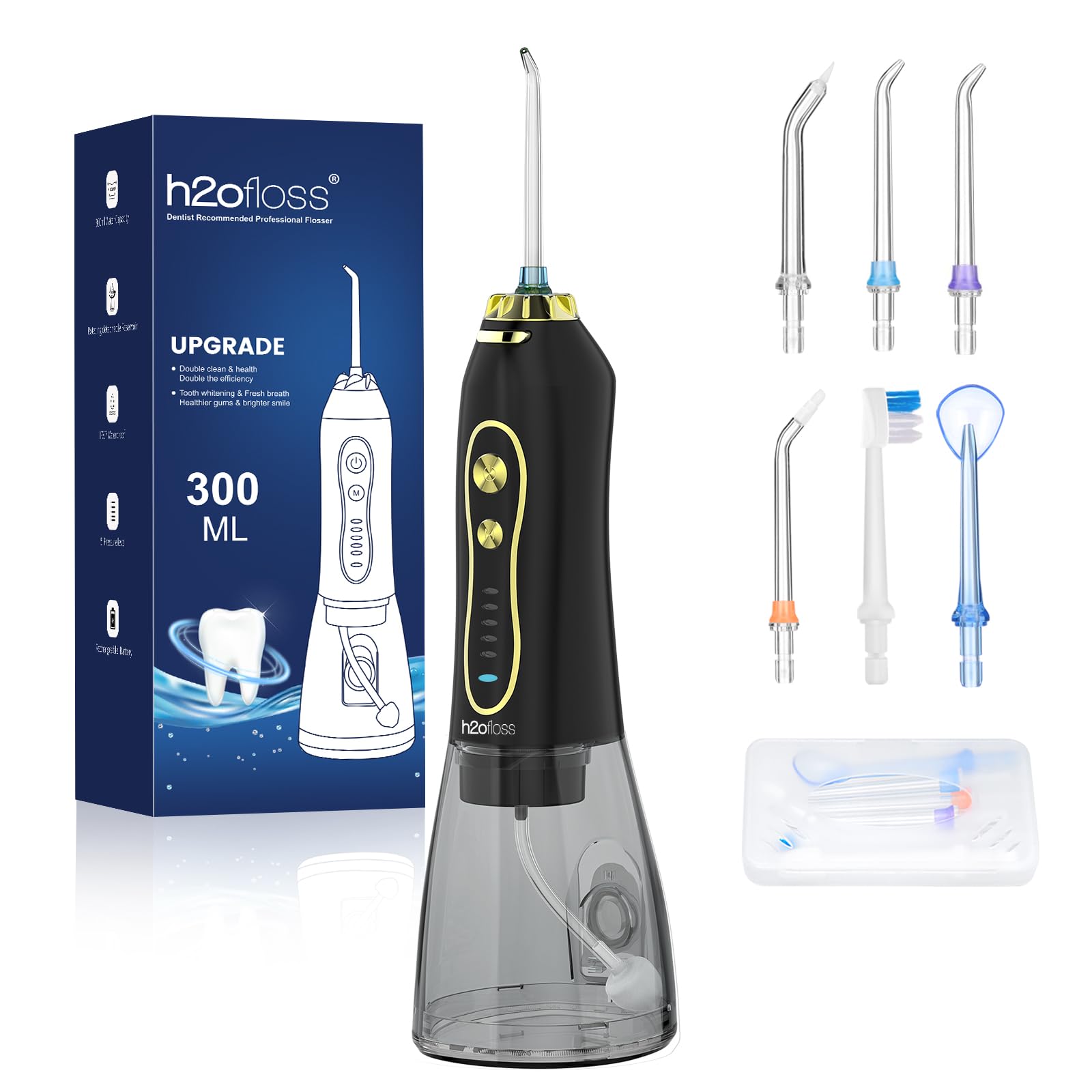 Water Dental Flosser H2ofloss Teeth Pick 300 Ml Com 5 Modos De Ouro