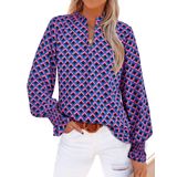 Blusa Feminina Mascomoda Com Decote Em V, Floral, Manga Comprida, Chiffon