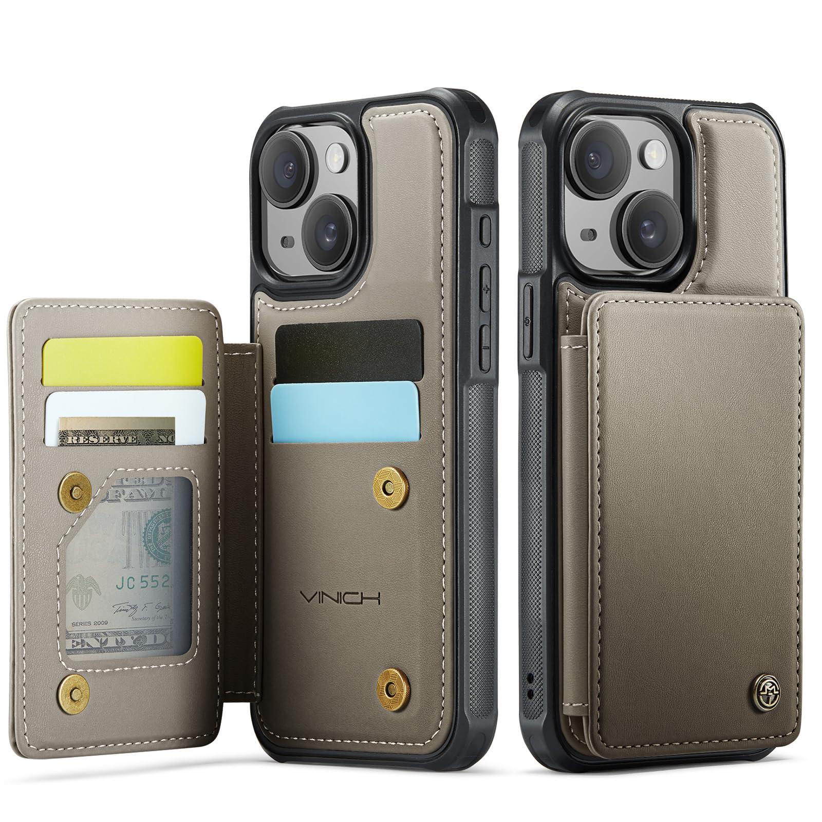 Capa Tipo Carteira Vinich Para Iphone 14 Plus Com Bloqueio De Rfid Cinza