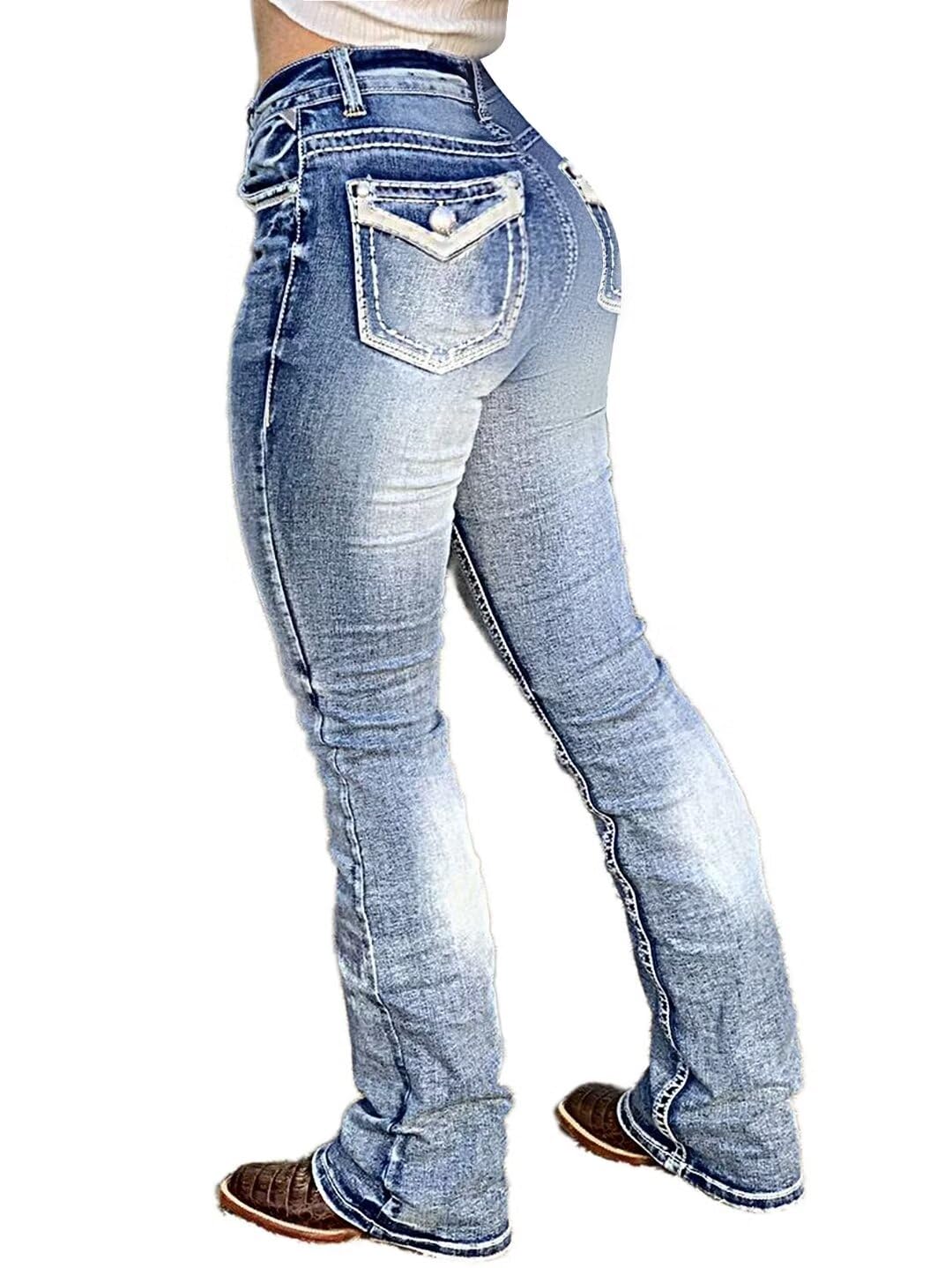 Jeans Flamingals Boot Cut Para Mulheres, Jeans Elástico 3gg, Azul