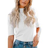Blusa Feminina Liyohon 2025, Simulada, Gola Alta, Manga Curta, Branca, M