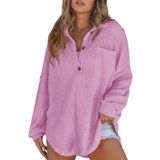 Camisa Feminina Elegante Em Malha Waffle Com Decote Em V, Tamanho Grande, Phalaenopsis
