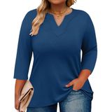 Blusa Túnica Romanstii 3x Feminina Plus Size Azul Com Decote Em V, Manga 3/4