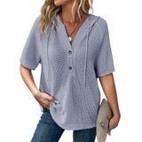 Blusas Femininas Dokotoo Waffle Knit De Manga Curta Com Capuz Beau Blue