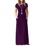 Vestido Maxi Auselily Feminino De Manga Curta, Solto, Liso, Roxo, L