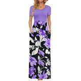 Vestido Maxi Auselily Feminino De Manga Curta, Solto, Liso, Roxo