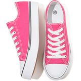 Tênis De Lona Femininos Fracora De Cano Baixo Com Cadarço Branco (rosa Choque)