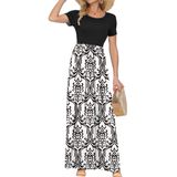 Vestido Longo Auselily Feminino De Manga Curta, Solto, Liso, Preto L