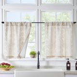 Cortinas De Cozinha Jinchan Boho Grey Linen Tier 45 Cm 2 Painéis