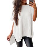 Camiseta Feminina Casual Shewin Com Gola Redonda, Branca De Grandes Dimensões