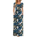 Vestido Longo Auselily Feminino De Manga Curta, Solto, Liso, Casual