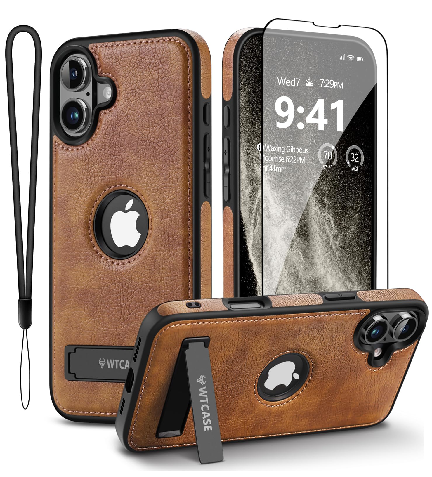 Capa De Telefone Wtcase De Couro Magnético Para Iphone 16 Plus Marrom