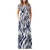 Vestido Longo Auselily Feminino De Manga Curta, Solto, Liso, Casual