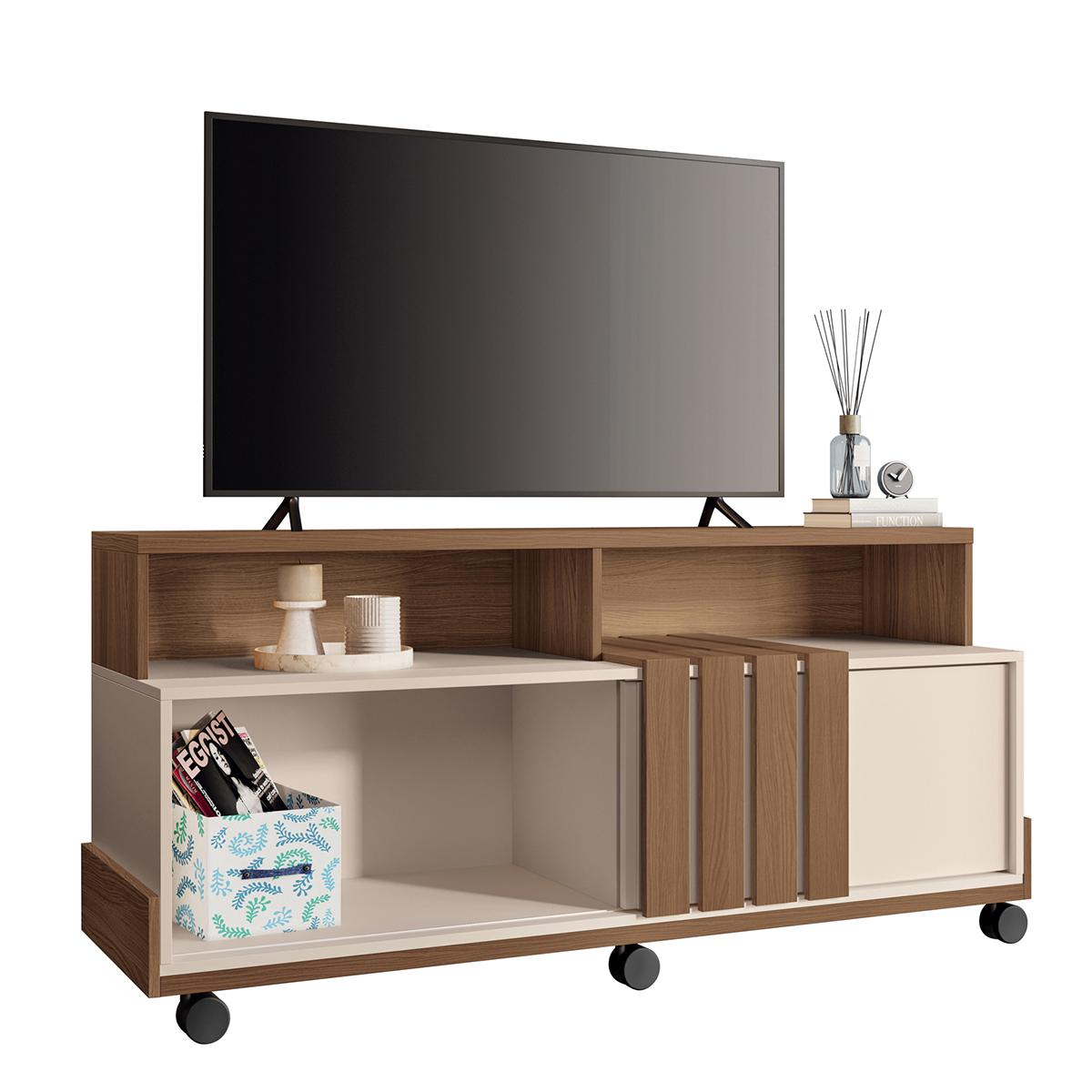 Rack Bancada Graci 1.3 Tv Até 50" Polegadas Com Rodizios Castanho/off White