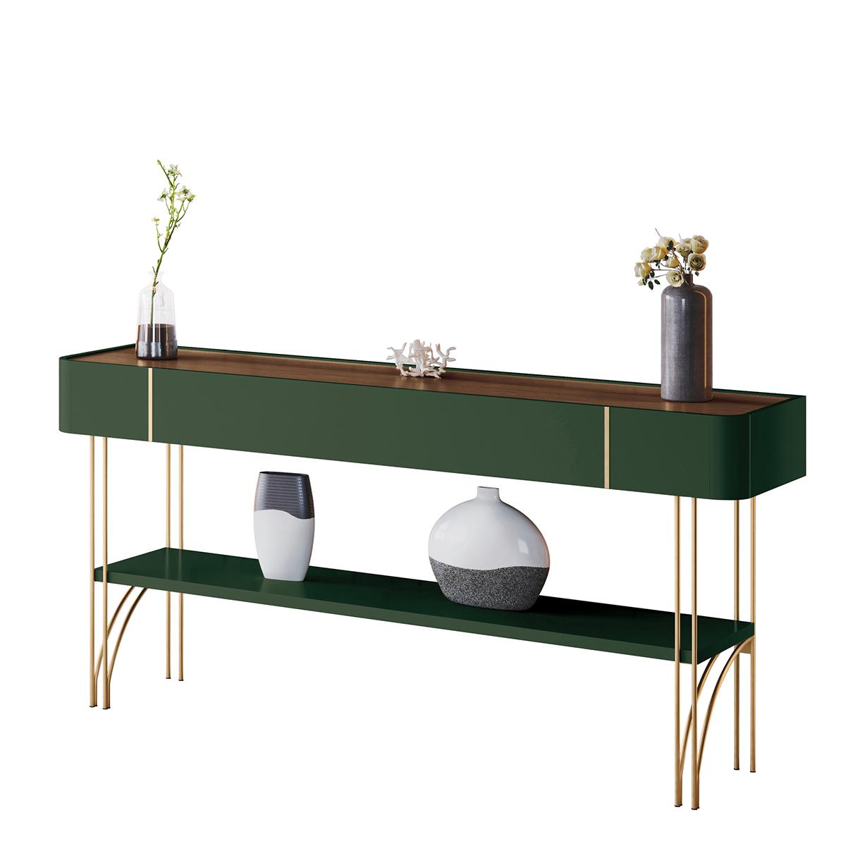 Aparador Buffet Vivant Com Pés Em Aço Verde Pistache/castanho