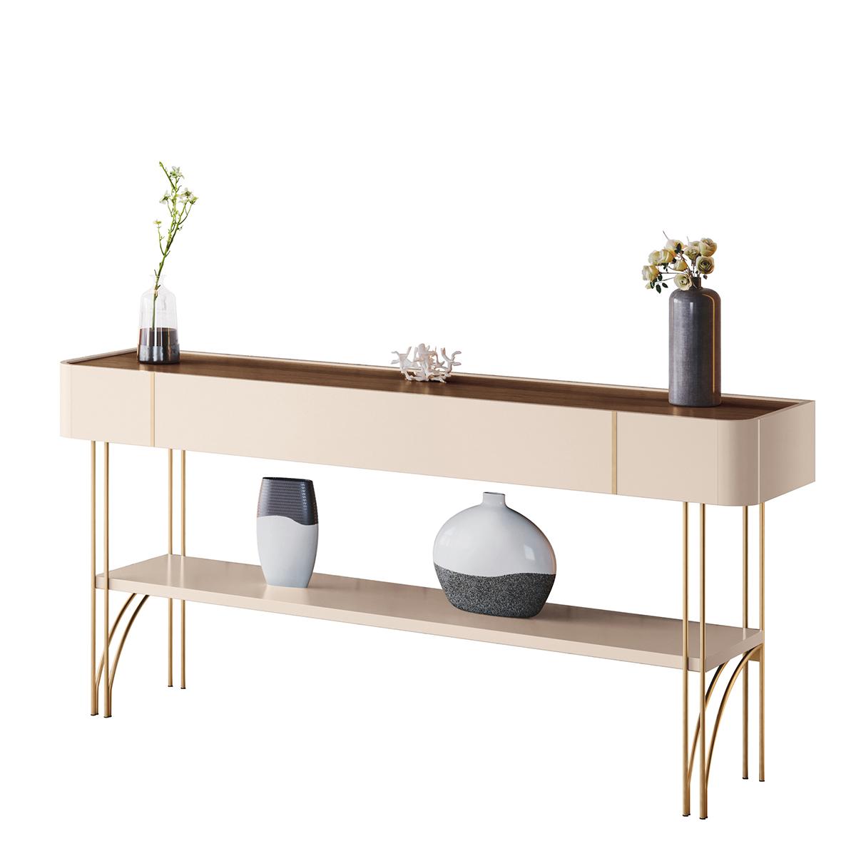 Aparador Buffet Vivant Com Pés Em Aço Off White/castanho