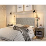 Cabeceira Paris Queen Cama Box Corino Bege
