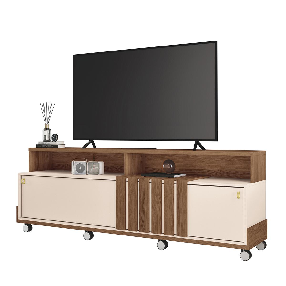 Rack Bancada Graci Para Tv Até 70" Polegadas Com Rodizios Castanho/off White