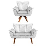 Kit 01 Namoradeira E 01 Poltrona Giratória Opala Corano Base Madeira Mm30 D\&#39;rossi Branco