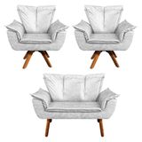 Kit 01 Namoradeira E 02 Poltronas Giratória Opala Corano Base Madeira Mm30 D\&#39;rossi Branco