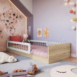 Cama Montessoriana De Solteiro Linha Affetto Com Colchão Incluso Aveiro Oak/branco
