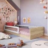 Cama Montessoriana De Solteiro Linha Affetto Com Colchão Incluso Aveiro Oak/branco